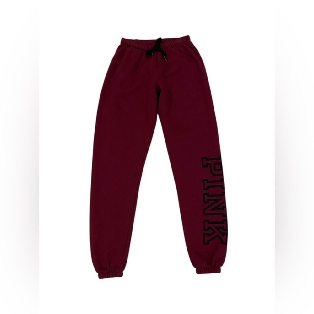 Pink Victoria's Secret burgundy jogger sweatpants with black logo